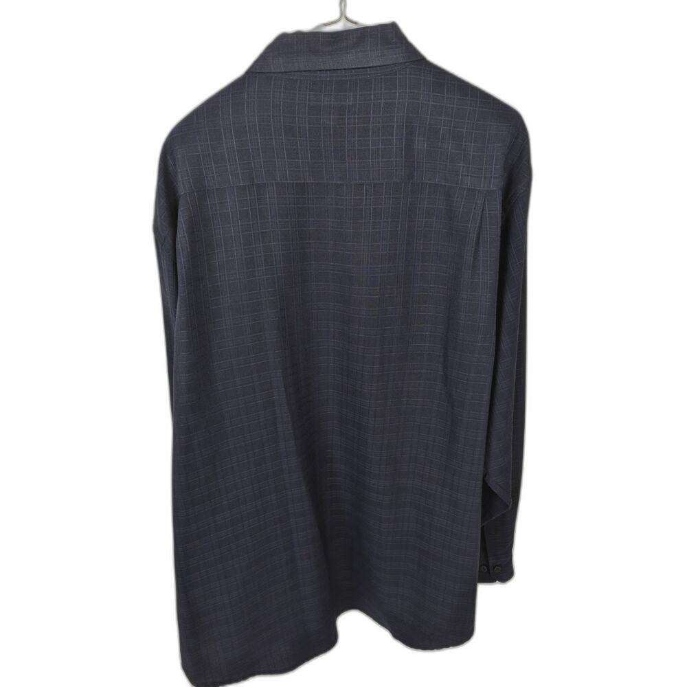 George Men's 2XL Navy Blue Windowpane Plaid Button Up Shirt Long Sleeve Casual - Picture 2 of 3